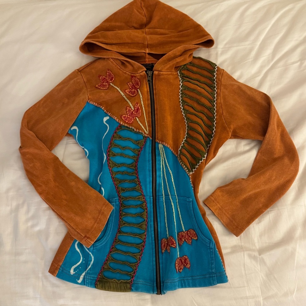Rising International Brown and Blue Artistic Jacket
